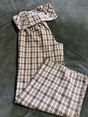 No Boundaries Pink Plaid Tube Top and High waisted wide leg Pants Set XS